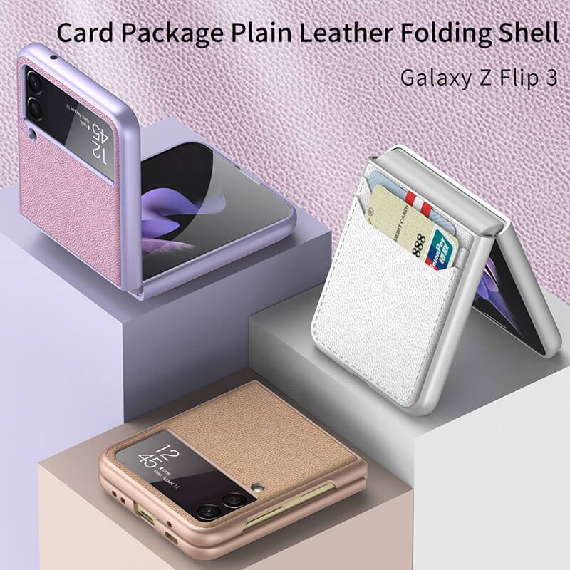 Original Leather Texture Card Package Hard Case For Samsung Galaxy Z Flip4 Flip3 5G - GiftJupiter