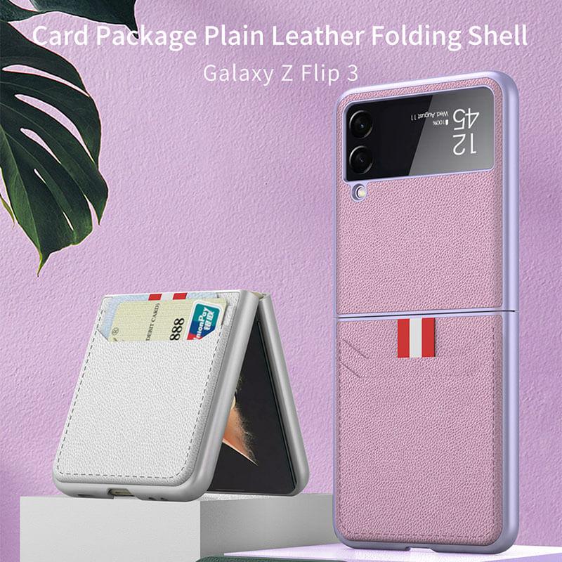 Original Leather Texture Card Package Hard Case For Samsung Galaxy Z Flip4 Flip3 5G - GiftJupiter