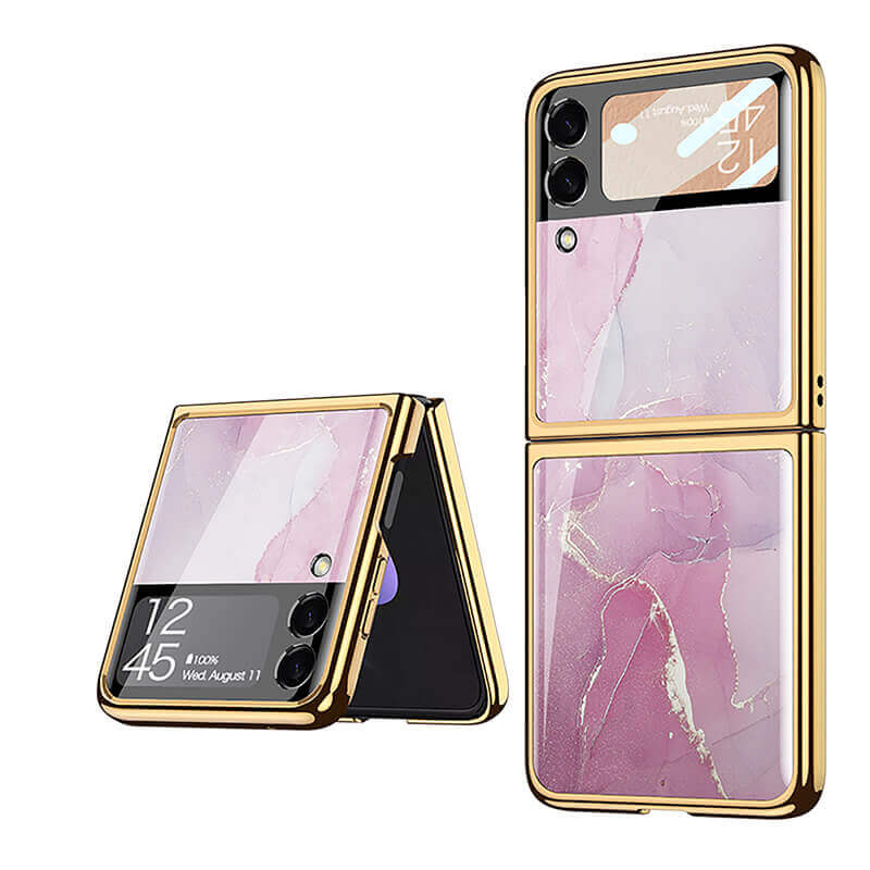 Marble Luxury Plating Frame Anti-knock Protection Glass Case For Samsung Galaxy Z Flip3 Flip4 - GiftJupiter