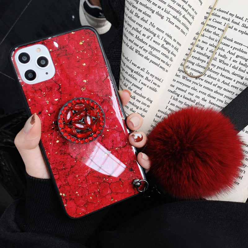 Retro Hair ball Bracket Diamond Case for Samsung/iPhone