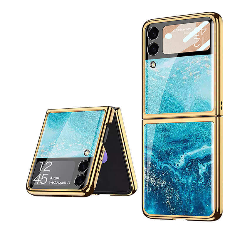 Marble Luxury Plating Frame Anti-knock Protection Glass Case For Samsung Galaxy Z Flip3 Flip4 - GiftJupiter