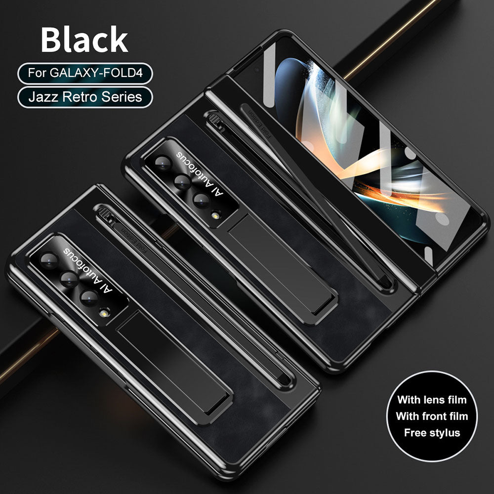 Jazz Retro Series Phone Case For Samsung Galaxy Fold5 Fold4 With Screen Protector and Stylus