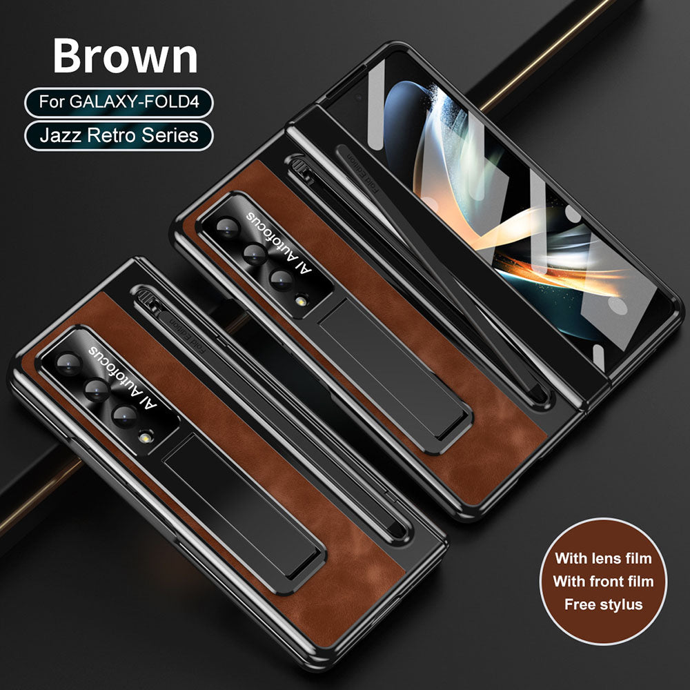 Jazz Retro Series Phone Case For Samsung Galaxy Fold5 Fold4 With Screen Protector and Stylus