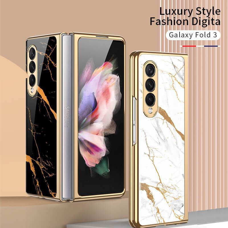 Marble Glass Case For Samsung Galaxy Z Fold4 Fold3 5G - GiftJupiter